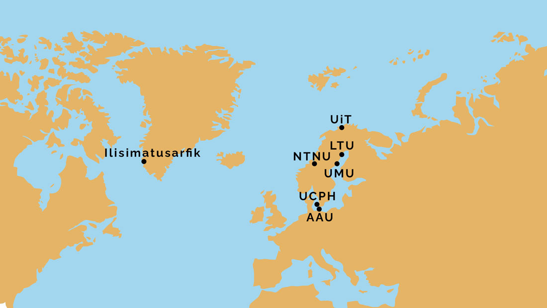 A part of a world map is shown with dots for the locations of the universities invloved in the project.